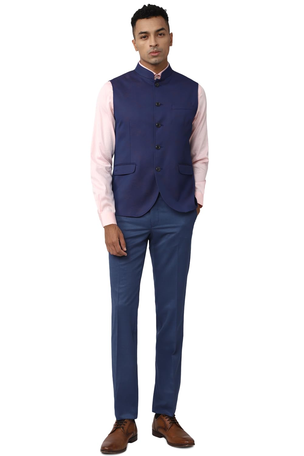 Peter England Men Blue Solid Regular Fit Formal Waistcoat 3