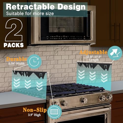 Image of Stove Gap Covers Stainless Steel, 2 Pack Stove Gap Filler Easy Retractable Length 13.8 inch to 27.5 inch, Width 0.79 inch Stove Gap Guards Range Trim Kit, Heat Resistant Guard Between Stove Top & Counter