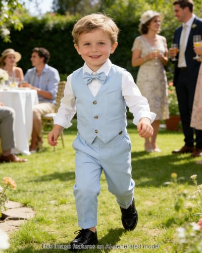 Image of SANGTREE Boys Suit Cotton Linen Formal Set Baby Boy Dress Clothes Gentleman Wedding Ring Bearer Outfits, 3 Months - 9 Years