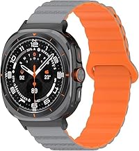 GETSABLE Magnetic Band Compatible with Samsung Galaxy Watch 7 Ultra 47mm Band, Sport Silicone Strap Strong Magnet Link with Stainless Steel Adapter for Men and Women - Grey|Orange
