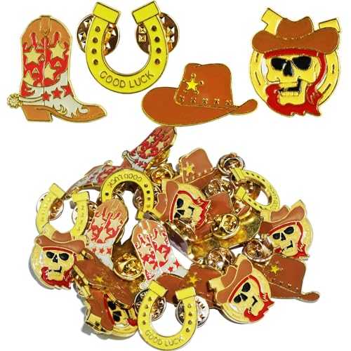 Image of 24 Pcs Cowboy Western Lapel Pin for Men Women - Decorative Boot, Horseshoe, and Hat Pins - Zinc Alloy Jewelry for Backpack, Party - Unique Western Cowboy and Cowgirl Accessories