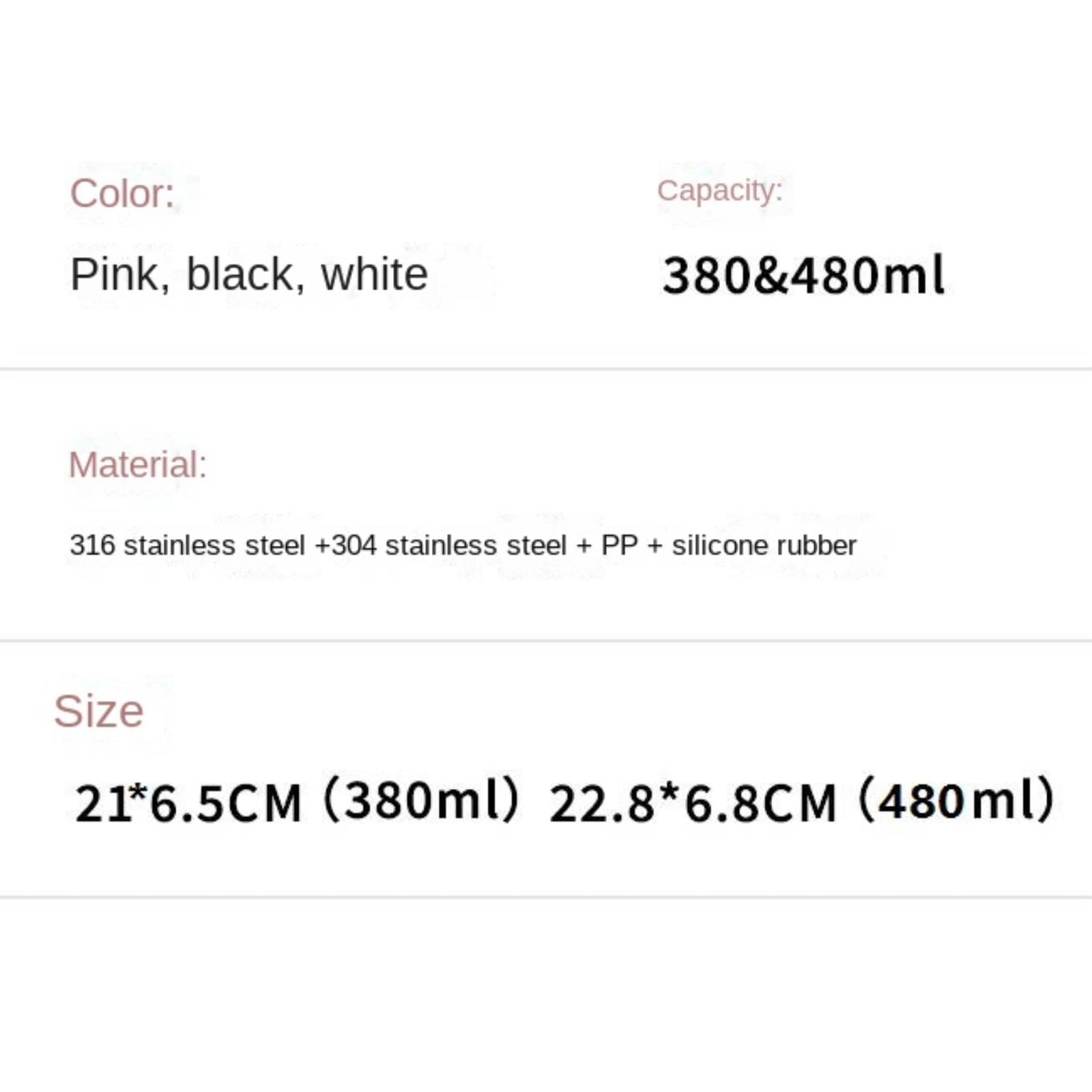 Butelka,Szczelna Kubek Termosowy Ze Stali Nierdzewnej Kubek Na Wodę Outdoor Fitness Przenośna Butelka Na Wodę Napoje(Black,22.8x6.8cm)