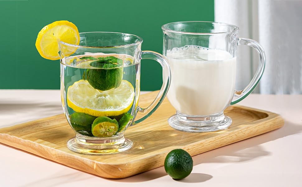 Image of PrimeWorld 450ml Glass Coffee Mugs - Set of 2 | Clear Coffee Cups with Handles | Perfect for Latte, Cappuccino, Espresso, Tea & Hot Beverages