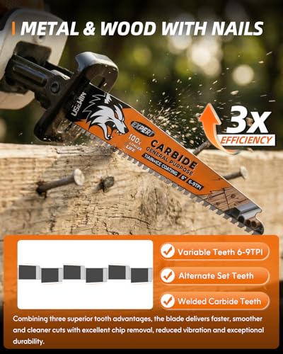 Image of Expert Reciprocating Saw Blade 3 Pack, 6 Inch 6-9TPI Carbide Saw Blades for Steel, Copper, Aluminium, Wood with Nails