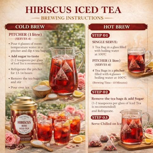 Image of Sancha Hibiscus Rose Iced Tea | 15 Pyramid Bags | Caffeine-Free Herbal Tisane | Sweet & Tart | No Added Sugar | Not Instant