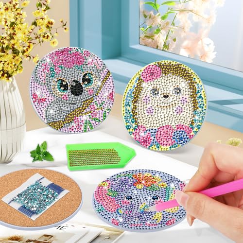 Lxmsja 9pcs Diamond Painting Coasters with Holder, Diamond Art for Adults Kids Beginners DIY Funny Drinks with Cork Craft Kits - Image 2