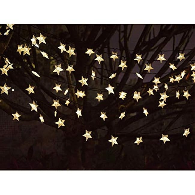 50ft 120 LED Solar Star Fairy Lights, Outdoor Decorative Solar String Lights, Waterproof Ambiance Lighting for Patio Deck,Camper,Gazebo,Girls Themed Room,Garden,Porch,Bush Decor,Warm White