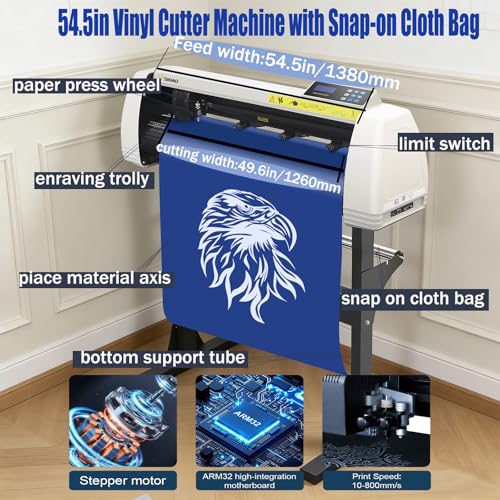 Image of ZHIMAI Vinyl Cutter Machine, Cutting Plotter Machine with Snap-on Cloth Bag & COM /USB, Vinyl Printer LCD Display Plotter Cutter with Floor Stand for Design,Cut (54.5in /1380mm)