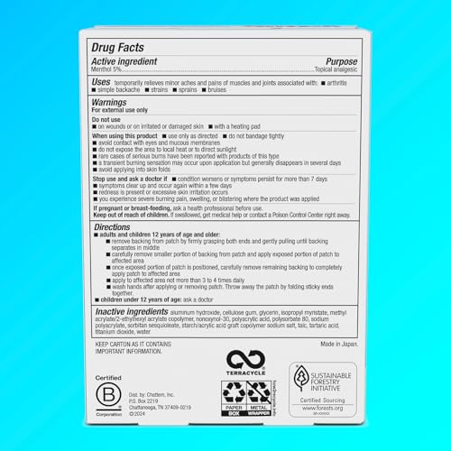 Icy Hot Original Pain Relief Patch, Medium Size Fabric Patches for Arm, Neck and Leg with Menthol 5%, Ice and Heat Contr - Additional View