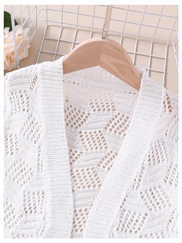 WDIRARA Girl's Open Front Mesh Sheer Cardigan Sweater Short Sleeve Beach Coverup Tops3