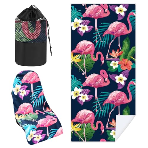 Image of 1 Pack Car Seat Towel Cover with Storage Bag, Flamingos Style | 63 x 32 in Car Towel Seat Cover Non Slip Waterproof, Gym Workout Swimming Running, Machine Washable Sweat Absorbent Protector