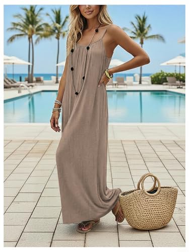 Image of SHENHE Women's Open Back Spaghetti Strap Beach Maxi Dress Loose Flowy Vacation Sundress