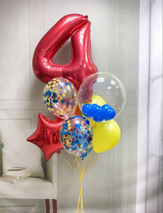 Image of Red Number 4 Balloon 40 Inch, 4th Birthday Party Decorations, Giant 4 Foil Balloon for Party Supplies