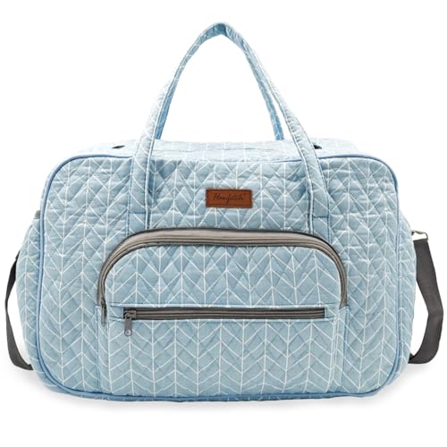Image of Yarn Storage Organizer, Knitting Crossbody Bag, Large Crochet Tote Bag Yarn Holder Case for Carrying Projects, Knitting Needles, Crochet Hooks and Other Accessories (Blue Chevron)