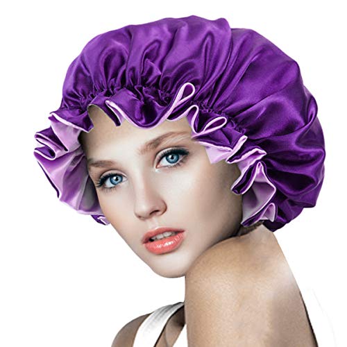 Satin Bonnet Shower Cap Women - Extra Large, Dual-layer, Reversible, Adjustable Sleeping Cap Head Cover Bathing Hat