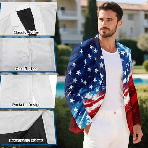 4th of July Mens Print Blazers One Button Tuxedo Jacket with Lining, Comfort, Luxury, for Wedding, Gathering 6