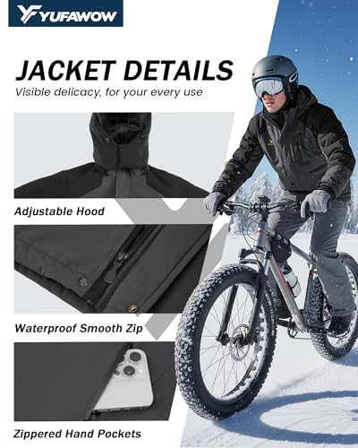 Image of Yufawow Men's Ski Jacket Waterproof Warm Snowboard Jacket Insulated Winter Coat for Outdoor Cold Weather Sports Work