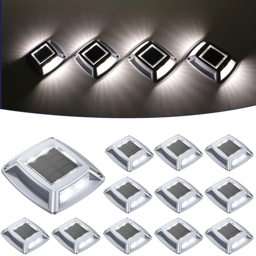 hoyiours Éclairage pour Chemins Spot Solaire Exterieur Puissant IP68 Étanche Lot de 12 Eclairage Escalier Exterieur Blanc Balise Solaire Exterieur Jardin 24LM pour Garage, Chemin, Piscine et Parc