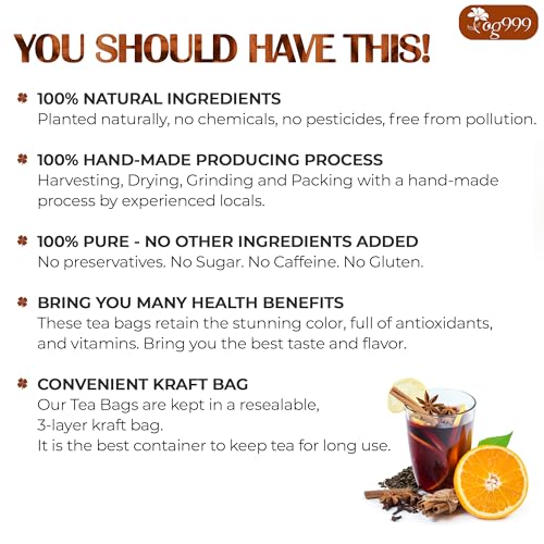 Image of TOG999, 60 Tea Bags - Special Blend of Cinnamon, Black Tea, Orange Peel and Cloves, 100% Natural Ingredients, Hand-made Blend Herbal Tea. Eco-conscious Tea Bags. No Sugar, No Caffeine, No Gluten, Vegan.