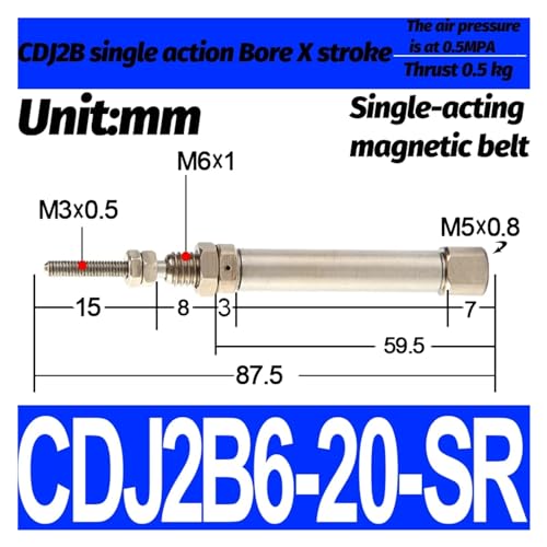 Cilindro de doble efecto CDJ2B6 para evitar atascos mecánicos en sistemas mini 3