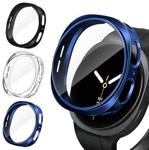 ivoler 3 Stücke Hülle mit Schutzfolie für Samsung Galaxy Watch 8 40mm Vollständige Abdeckung Stoßfest Kratzfest Schutzhülle Ultradünne Weiche TPU Displayschutz Case Transparent + Schwarz + Blau