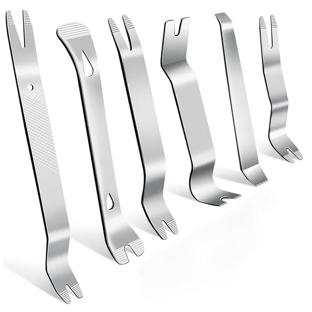 STHIRA® 6Pcs Dual Head Stainless Steel Trim Removal Tools Kit Versatile Non-Damaging Car Panel Pry Tool Kit Textured Tips for Safe Interior & Exterior Car Stereo Disassembly DIY & Professional Use
