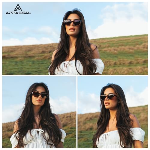 Retro Cat Eye Sunglasses for Women Round Polarized Cute 90s Oval Shades Womens Sunglasses AP3650P Black Yellow/Brown2