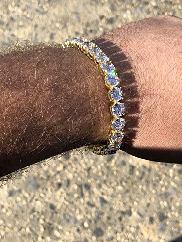 HarlemBling Real Solid 925 Sterling Silver Mens Or Womens Tennis Bracelet - 14k Yellow & Rose Gold Finish Over Solid 925 Silver - 3-6mm - 6-9" Iced One Row Bracelet4