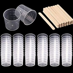 60-pack 30 ml plastic mengbeker, maatbekers, maatbekers met 50 houten roerstaafjes, plastic mengset voor het mengen van hars, verf, epoxy