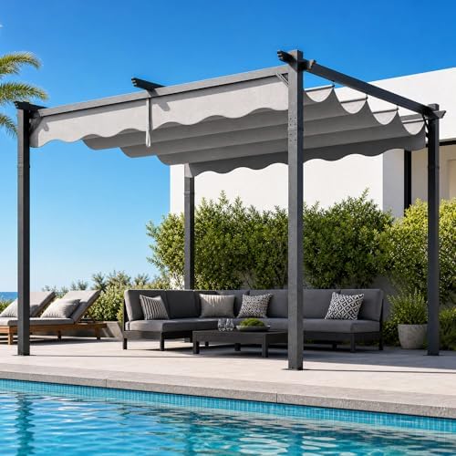10' x 12' Retractable Pergola, Rust-Resistant Aluminum Patio Gaze...