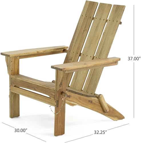 Miniatura 2 de Silla Adirondack plegable de madera para patio, terraza y jardín al aire libre, silla de salón rústica de madera de acacia con diseño ergonómico