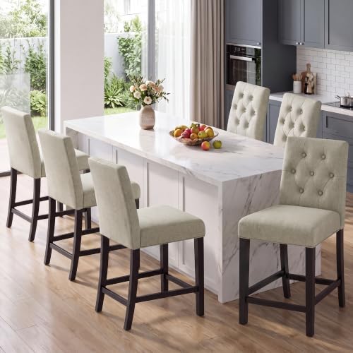 Image of MALOL Bar Stools Set of 6, Fabric Counter Height Bar Stools,Camel