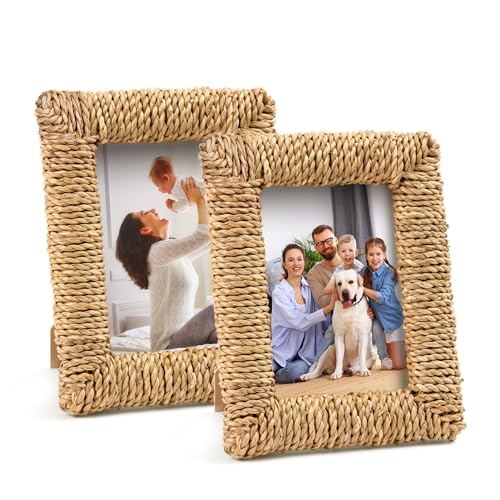 COZFUR 2 Pcs Rattan Picture Frame, 4x6 Boho Photo...