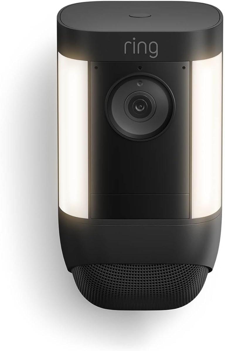 Like-New Ring Spotlight Cam Pro, Battery, Home or business security, Retinal 2K Video, Color Night Vision and Two-Way Talk with Audio+, Black
