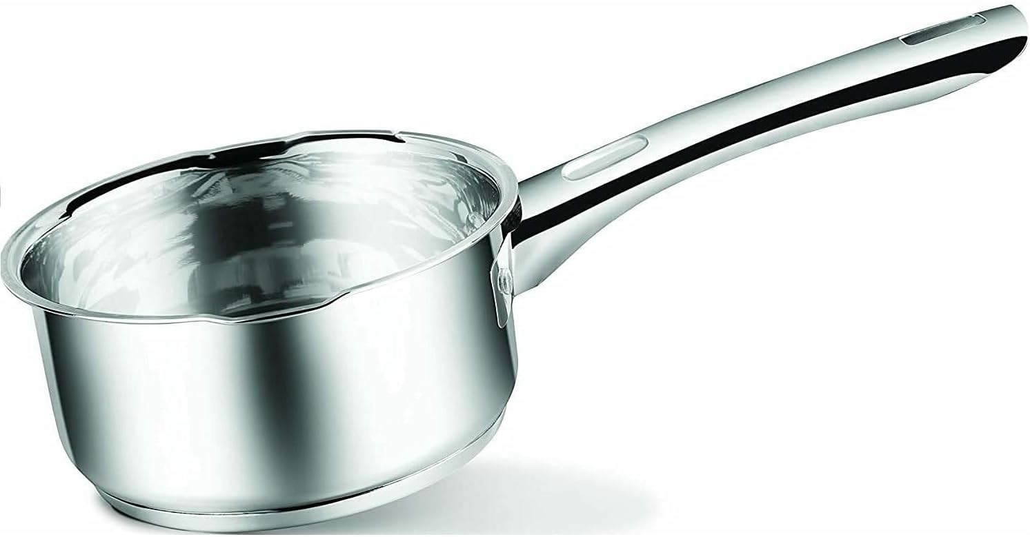 Penguin Home Stainless Steel Milk Pan 14cm/1 Litre Capacity/Double Sided Pouring Lips/Suitable for Induction, Ceramic, Gas & Electric Hobs/Versatile Cooking Pot/Saucepan/Small Milk Pot/Dishwasher Safe