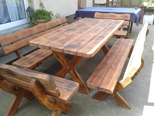 Generisch Gartenmöbel AR-OC Rustikale Gartenmöbel-Garnitur, Holz...