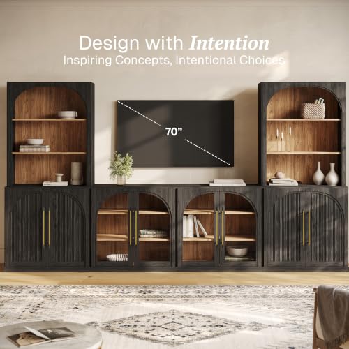 Image of BELLEZE Jagger 130 inch Wall Unit 6-Piece Modular TV Stand - Ebony
