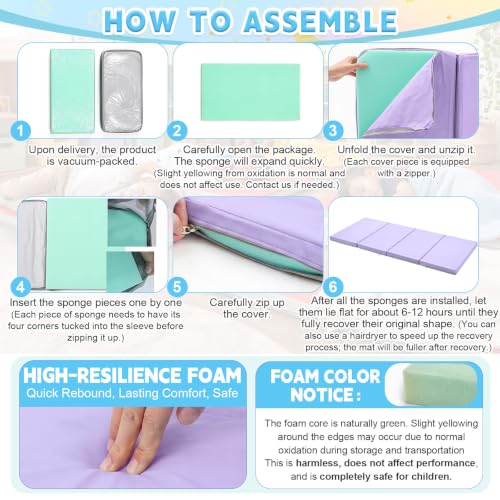 Image of Wesiti 5 Pcs Nap Mats for Preschool 47 x 24 1.37 inch Thick Folding Rest Mat 4 Section, Sleeping Pad for Kids Children Daycare Nap School Classroom Kindergarten Daycare Travel Home, Macaron Color