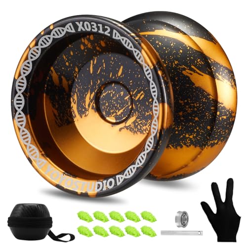 yoyostudio yoyo professional responsive yoyo x0312 for kids beginner dual purpose fingerspin yo yo for adults with unresponsive yoyos bearing kit 10 yo-yo strings case amp glove - black and gold