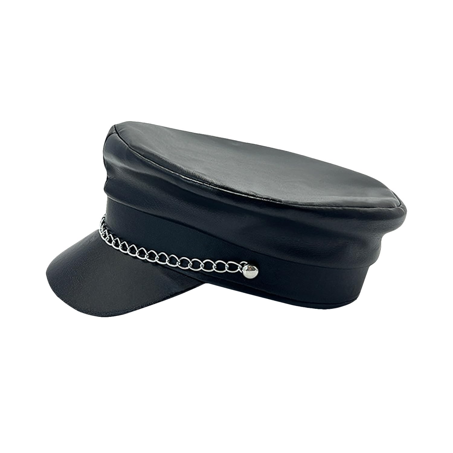 DVOFU Punk Cap Black Biker Hat with Chain Adult Biker Hat Punk Rock Fancy Dress Accessory for Women Men Vintage Halloween Party