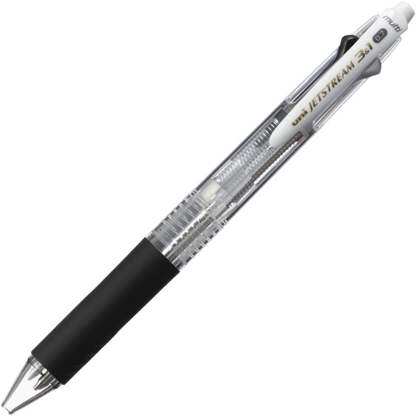 Uni Jetstream Multi Pen 3and1, 0.7mm Ballpoint Pen (Black, Red, Blue) and 0.5mm Mechanical Pencil, Clear Body (MSXE460007.T)