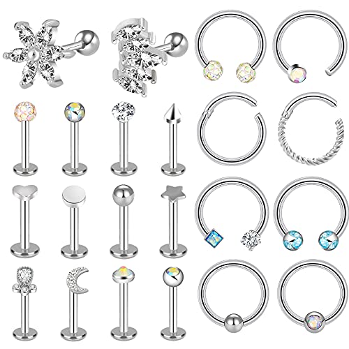 ONESING 12-25 Pcs 16G Tragus Earrings for Women Men Cartilage Earrings Labret Stud Tragus Piercing Jewelry
