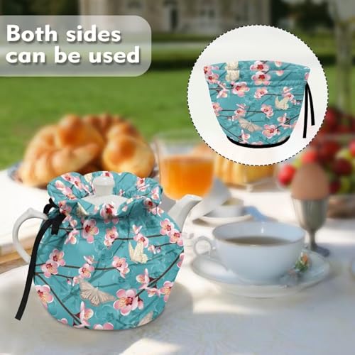 Image of Cherry Blossom Butterfly Insulated Kettle Cover for Kitchen Tea Cozies to Keep Tea Warm, Teapot Cozy Breakfast Warmer for Home Indoor Table Decorations