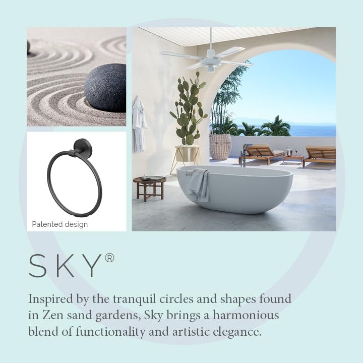 Image of Gatco 5552MX Sky Towel Ring | Modern Hand Towel Holder for Bathroom | Stylish Decorative Hardware, Heavy Duty Metal, EZ Ancor Mounting | Matte Black