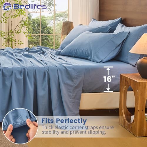 Image of Bedlifes 100% French Linen California King Bed Sheet Set - 16 inch Deep, 4Pcs | Soft & Durable, Breathable & Cooling, Pure Flax Linen, OEKO-TEX Certified, Moisture-Wicking, Easy Care, Machine Washable