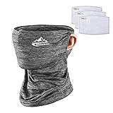 Rizanee 3Pcs Face Scarf Masks Neck Gaiter Bandana with 10Pcs Safety Filters for Outdoor Sports (1Pcs Hemp Gray + 3Pcs Filter Paper)
