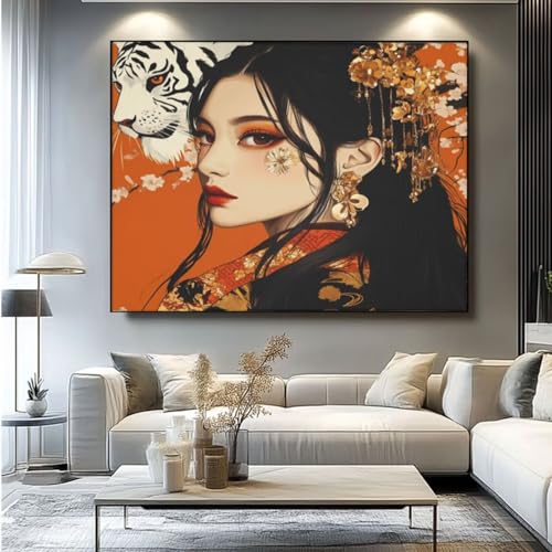 Diamond Painting Femme Tigre Grand Format 90x90 - Kit Diamond Art Adulte DIY
