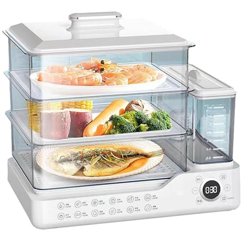 Vaporizador eléctrico de alimentos, 24 L, 3 niveles con tanque de agua de 1,5 L, reserva 24 horas, vapor rápido, prevención de quemaduras en seco, cocina de 800 W para verduras y granos