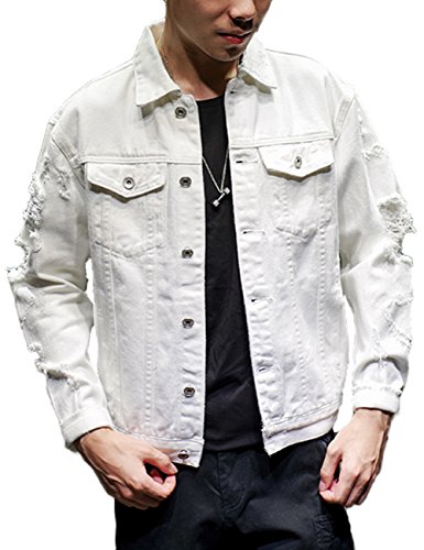 Image of Fashion Men's Motorcycle Vintage Ripped Denim Trucker Jean Jacket