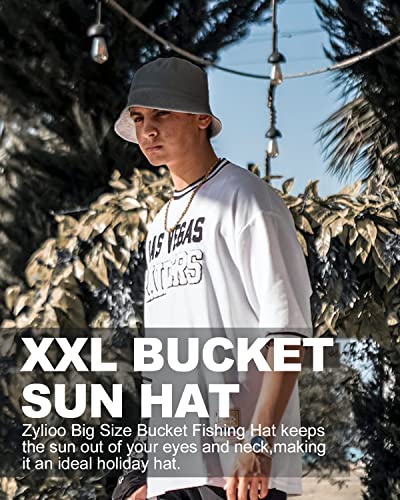Image of XXL Oversize Bucket Hat Reversible, XL L M S Fisherman Sun Cap With Chin Strap, Travel Beach Outdoor Hat For Men Women